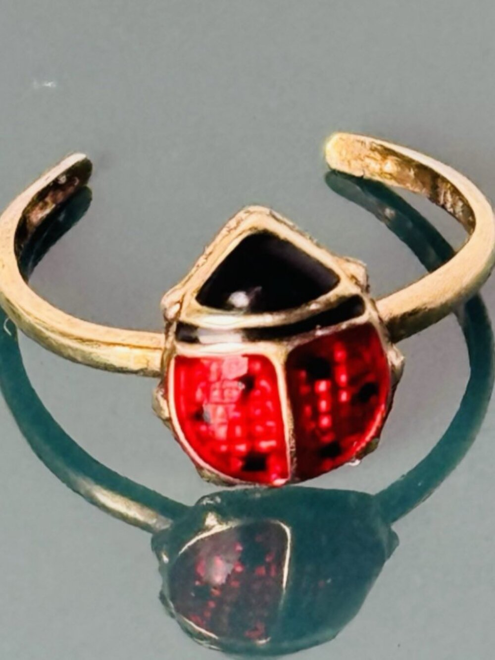 Vintage 10K Gold Ladybug Toe Ring Enamel Lucky Adjustable